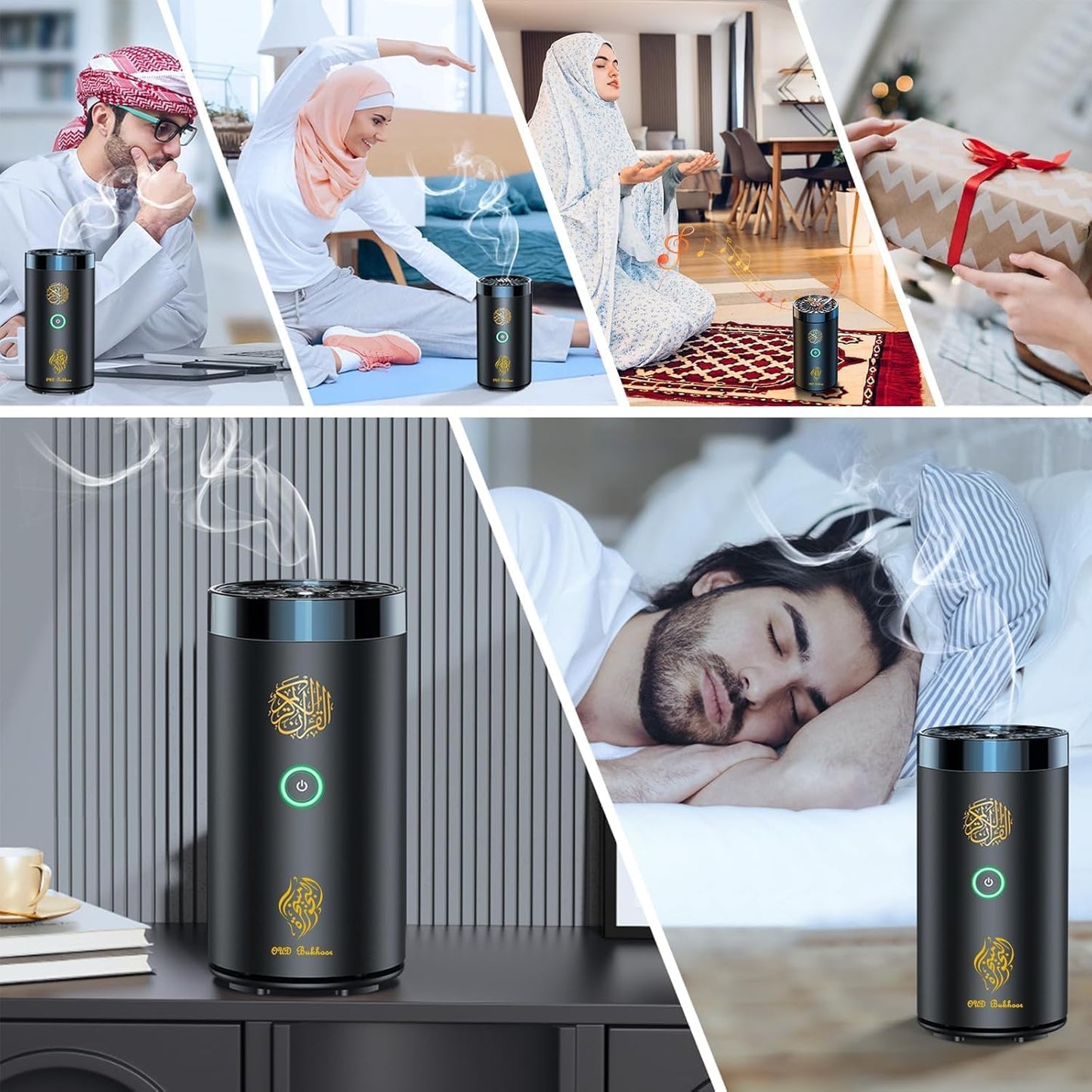 Brûleur d’Encens Électrique 2 en 1 avec Haut-Parleur Coranique, Télécommande, Brûleur de Bakhoor, Diffuseur d’Arômes pour Voiture, Bureau, Maison, Chambre, Salon, Bureau d’Étude, Spa-1