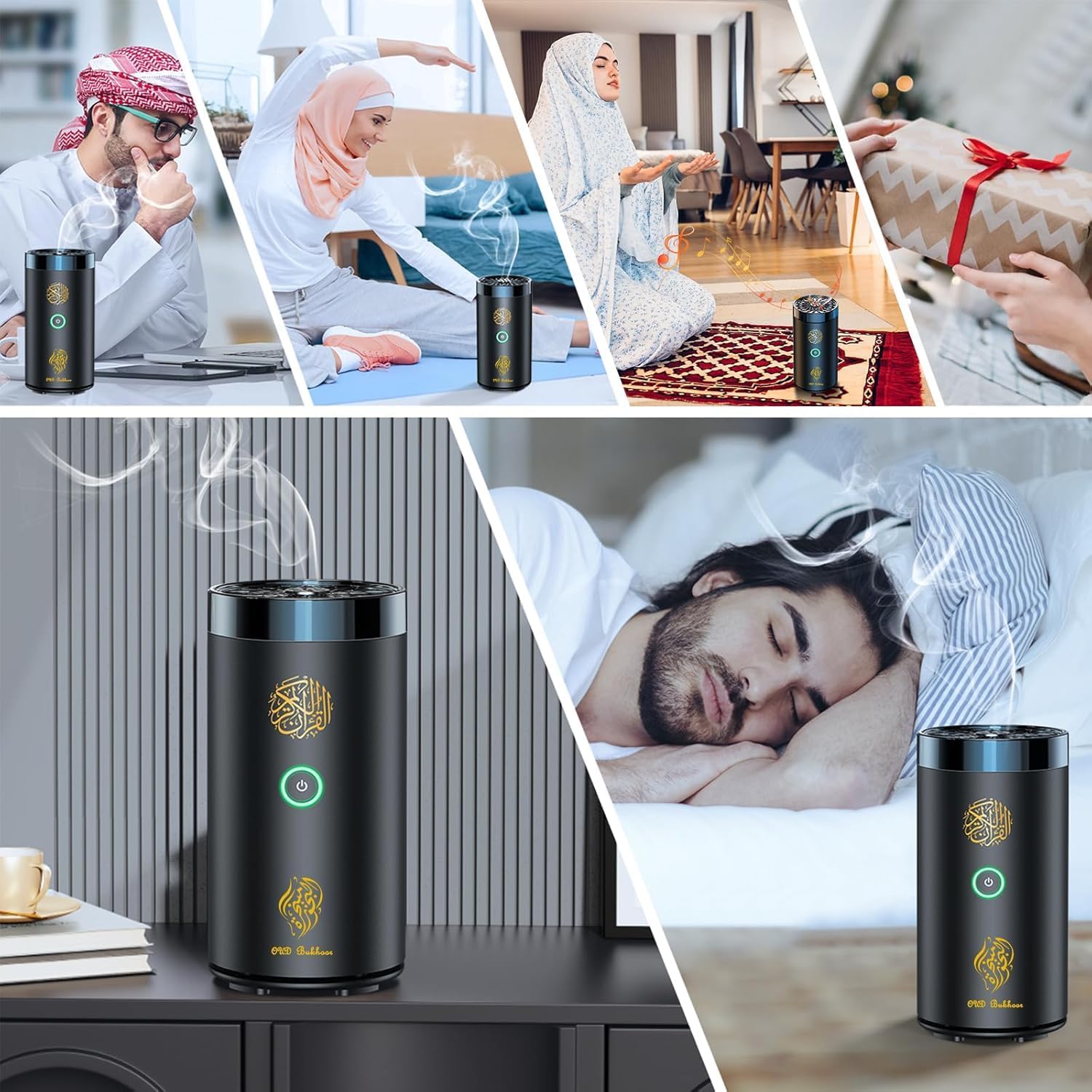 Brûleur d’Encens Électrique 2 en 1 avec Haut-Parleur Coranique, Télécommande, Brûleur de Bakhoor, Diffuseur d’Arômes pour Voiture, Bureau, Maison, Chambre, Salon, Bureau d’Étude, Spa-1