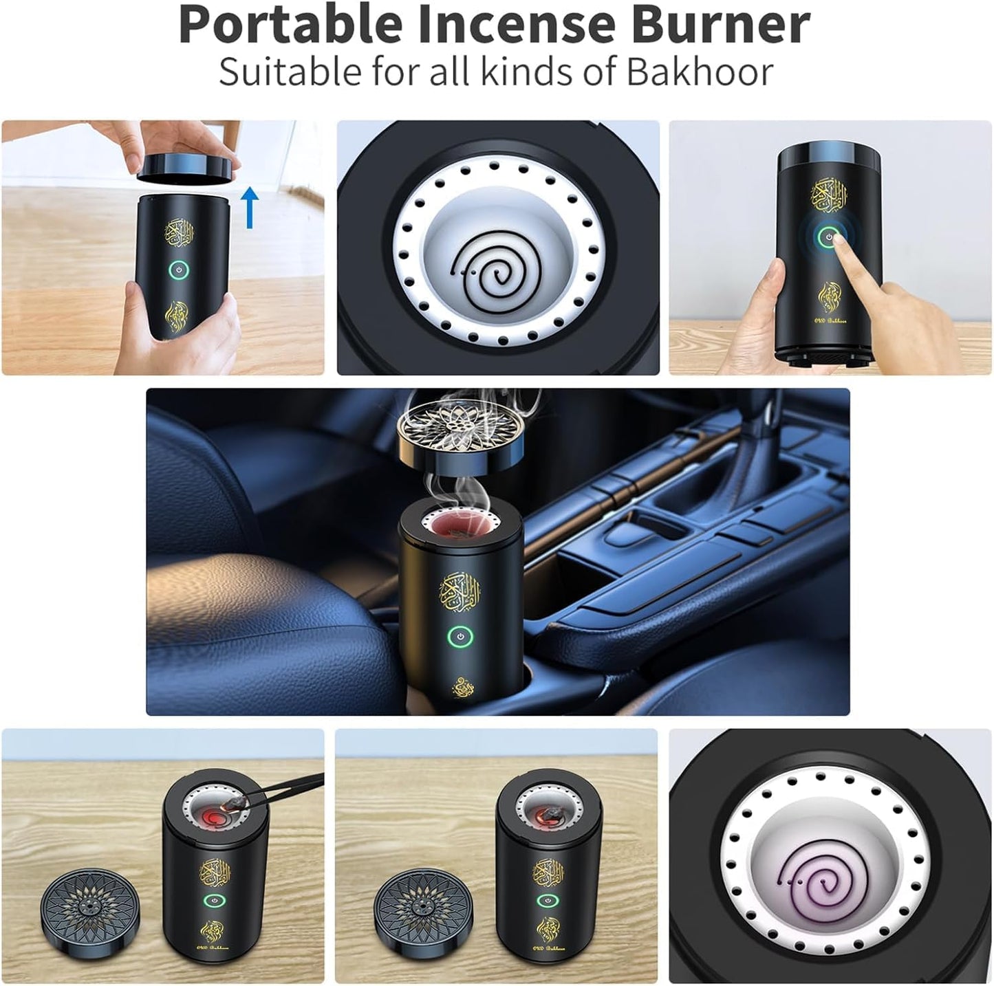 Brûleur d’Encens Électrique 2 en 1 avec Haut-Parleur Coranique, Télécommande, Brûleur de Bakhoor, Diffuseur d’Arômes pour Voiture, Bureau, Maison, Chambre, Salon, Bureau d’Étude, Spa-2