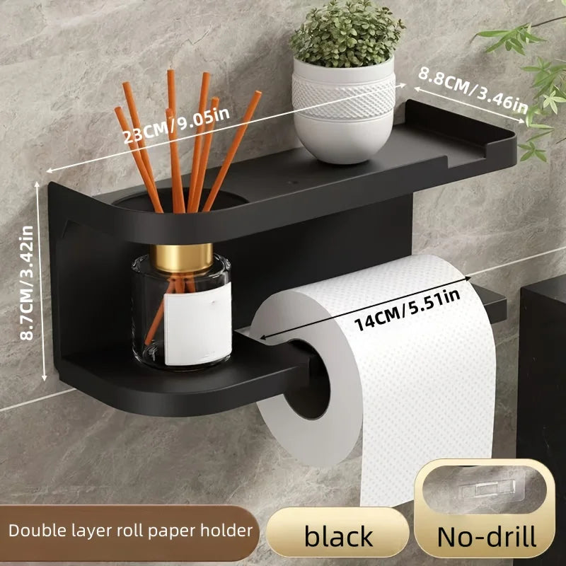 Porte-papier toilette auto-adhésif en inox avec étagère pour téléphone, sans perçage