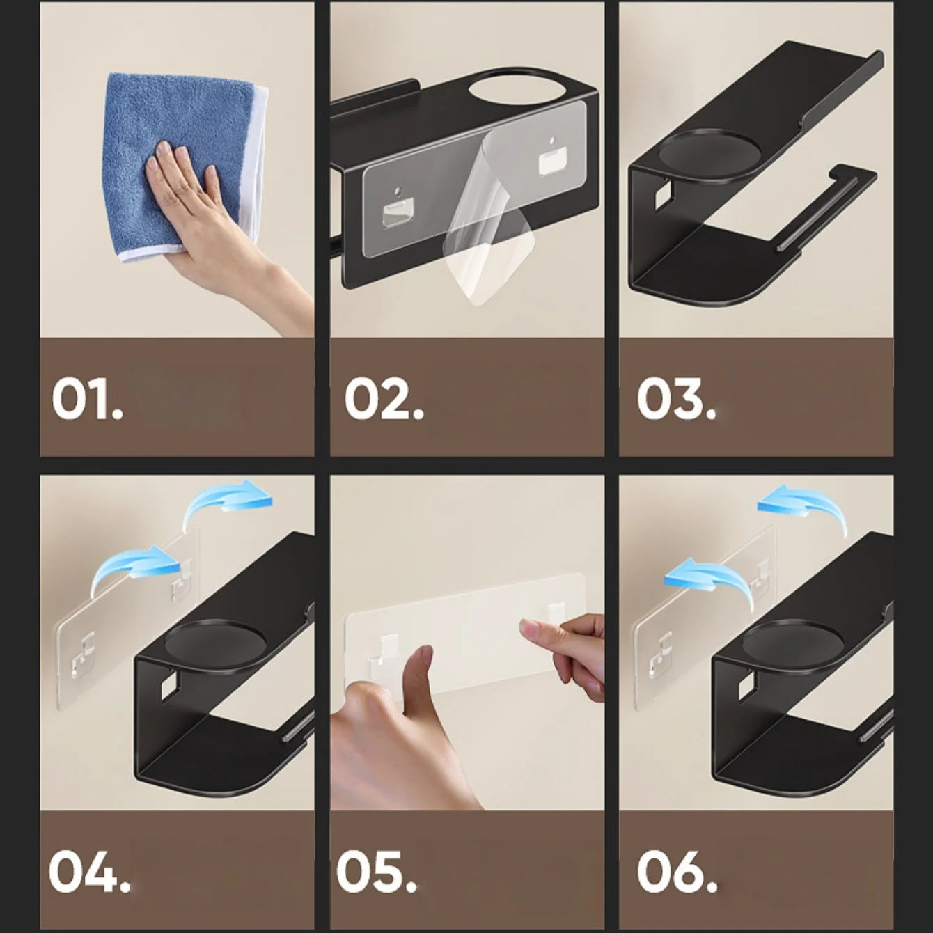 Porte-papier toilette auto-adhésif en inox avec étagère pour téléphone, sans perçage