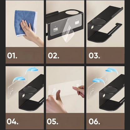 Porte-papier toilette auto-adhésif en inox avec étagère pour téléphone, sans perçage