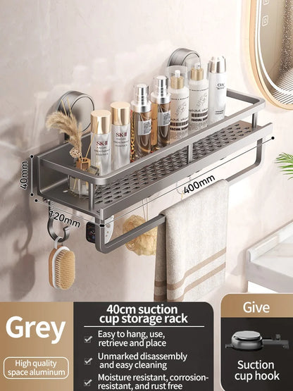 Étagère salle de bain sans perçage — Fixation ventouse, aluminium