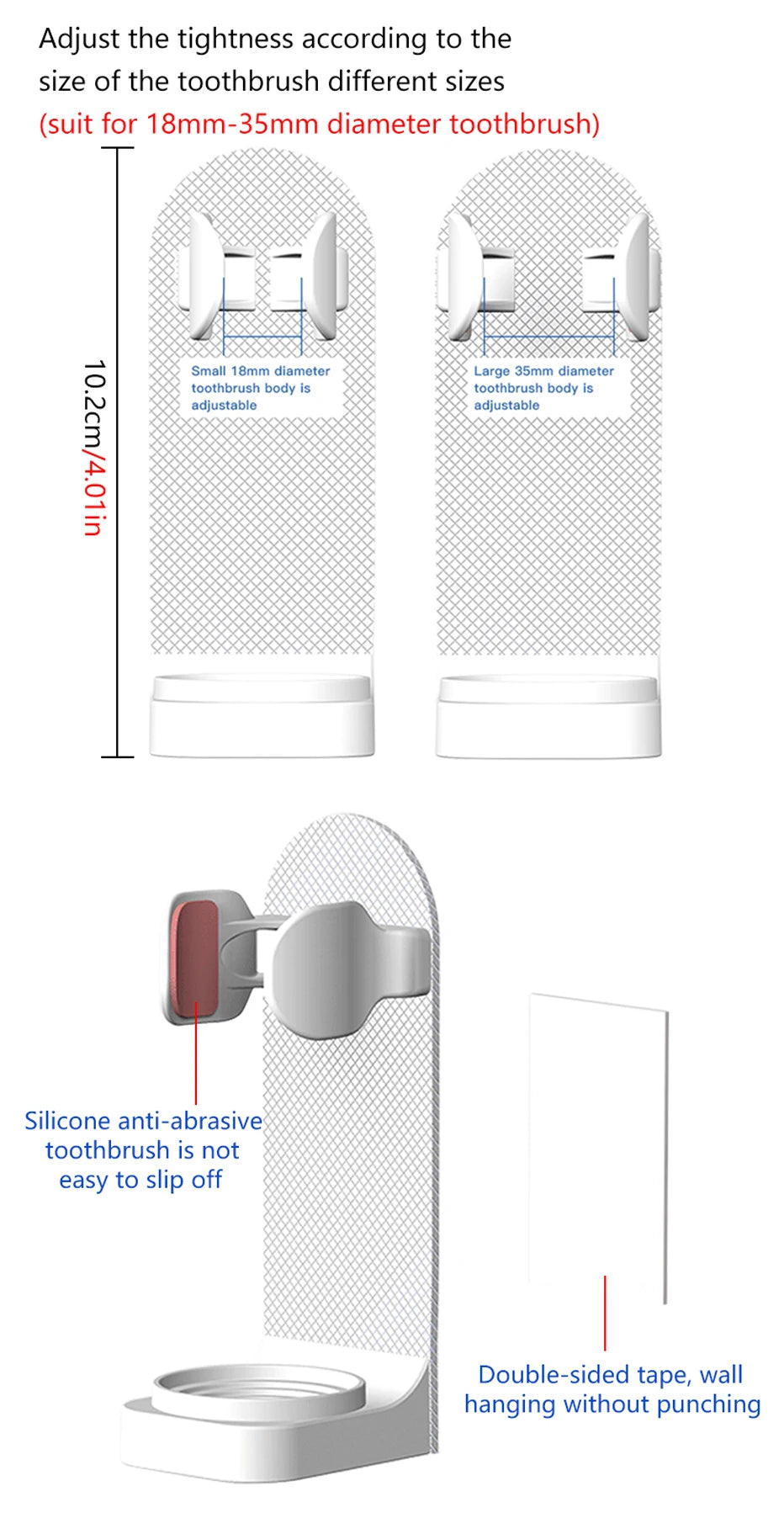Support porte-brosse à dents électrique réglable — Base silicone antidérapante