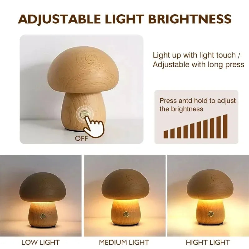 Lampe de chevet champignon tactile rechargeable, veilleuse portable sans fil