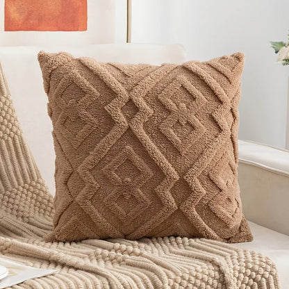 Housse de coussin en peluche douce style luxe avec motif diamant