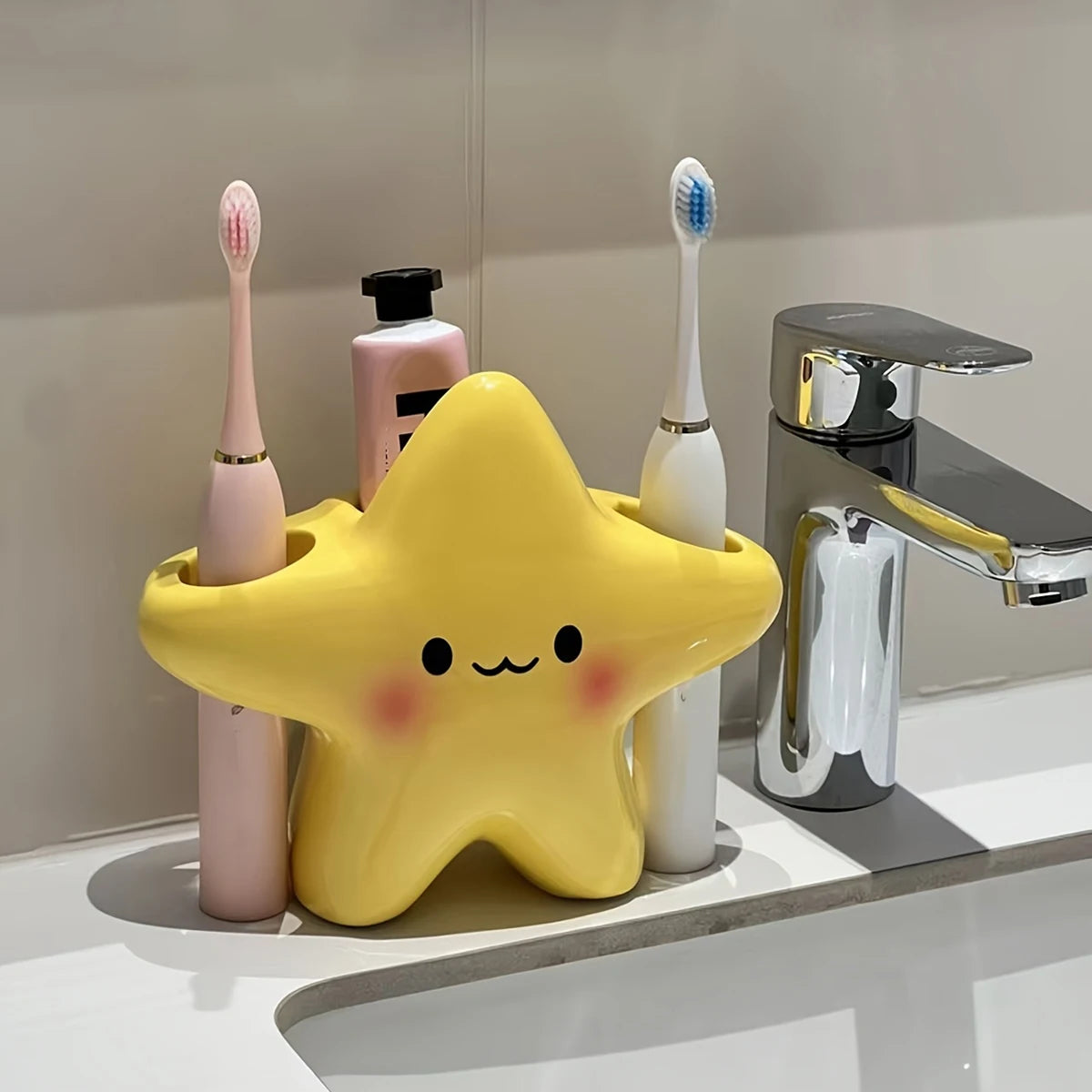 Organisateur de salle de bain en forme d'étoile pour brosse à dents et dentifrice