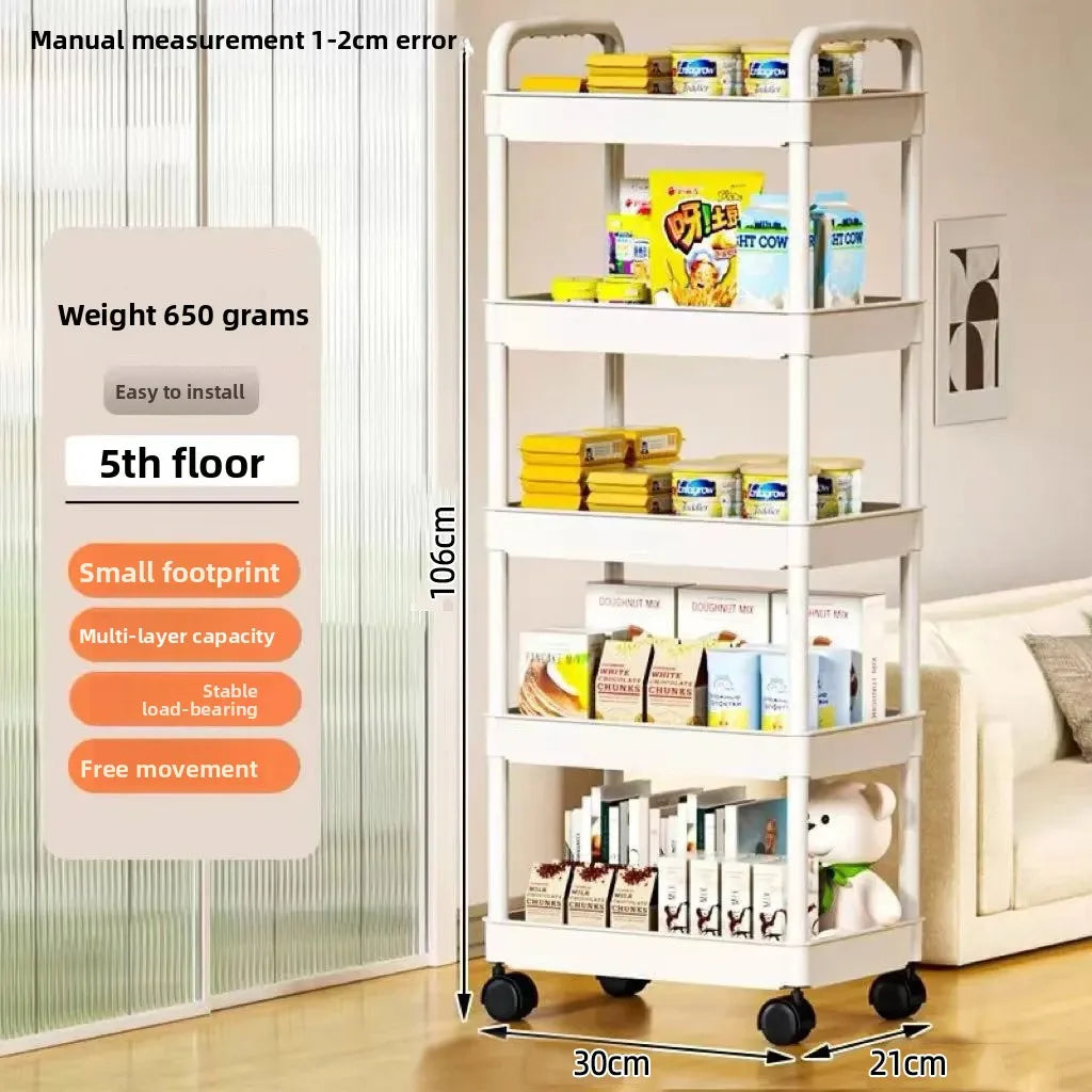 Étagère de cuisine mobile à 5 niveaux sur roulettes pour fruits, légumes et collations