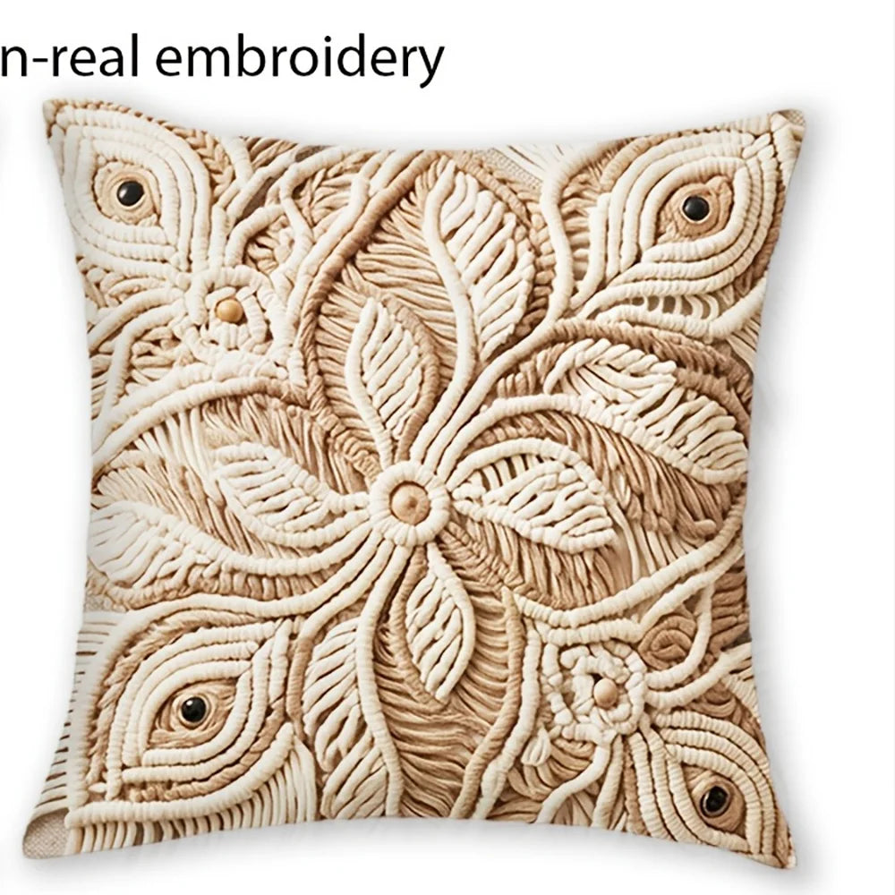 Housses de coussin style macramé bohème — Lot de 4, motif œil porte-bonheur