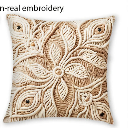 Housses de coussin style macramé bohème — Lot de 4, motif œil porte-bonheur