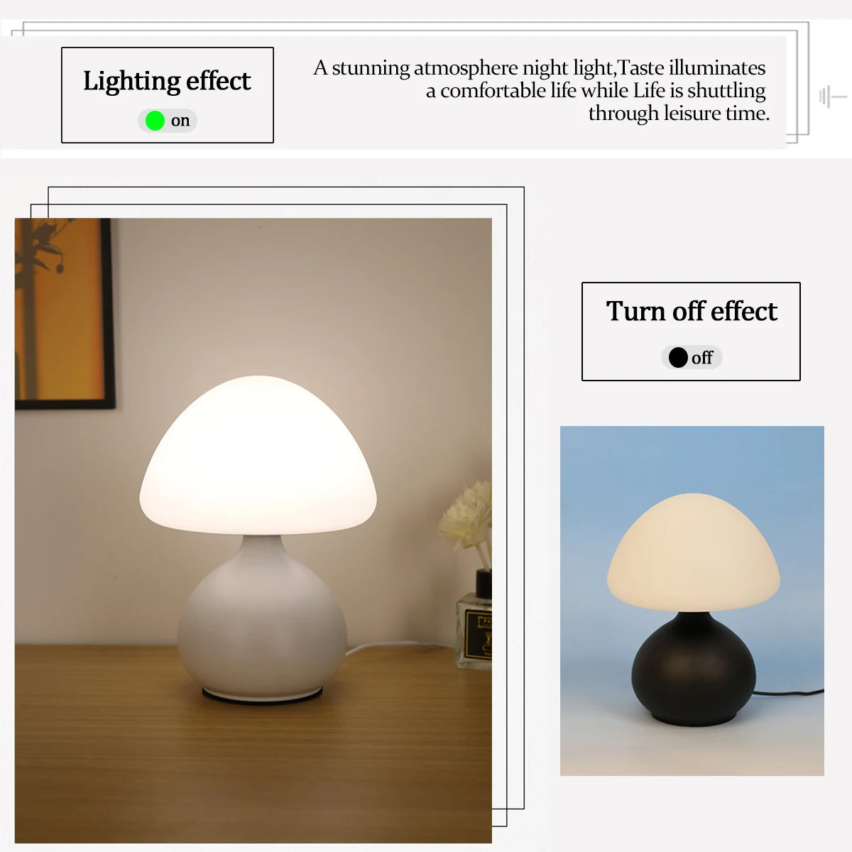 Lampe de table champignon à 3 couleurs avec gradation pour chambre et salon