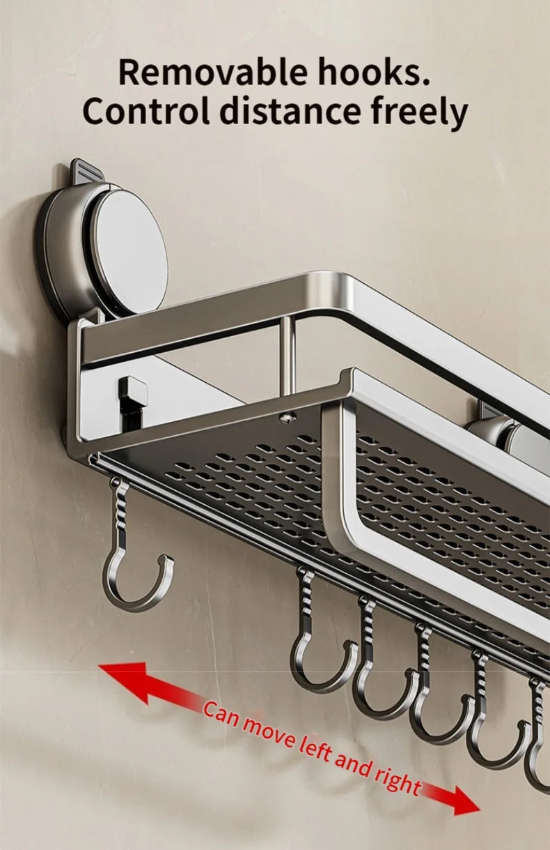 Étagère salle de bain sans perçage — Fixation ventouse, aluminium