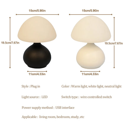 Lampe de table champignon à 3 couleurs avec gradation pour chambre et salon