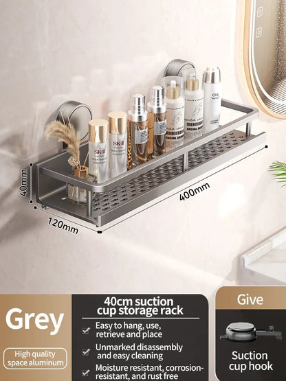 Étagère salle de bain sans perçage — Fixation ventouse, aluminium