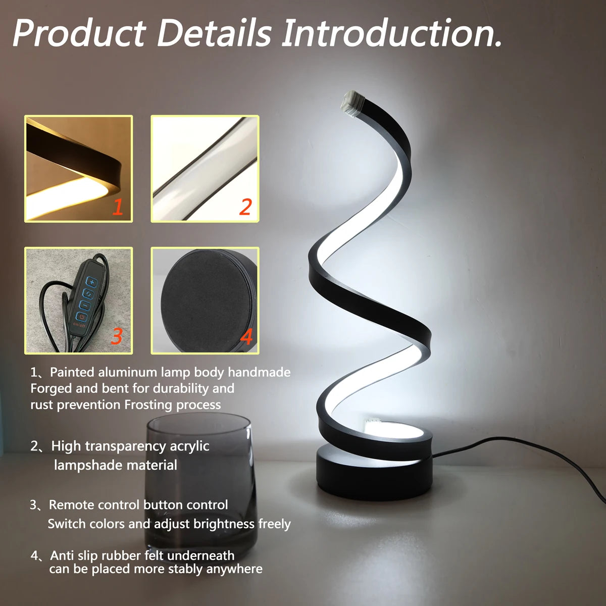 Lampe de table spirale au design moderne pour salon et chambre