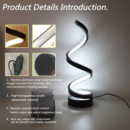 Lampe de table spirale au design moderne pour salon et chambre