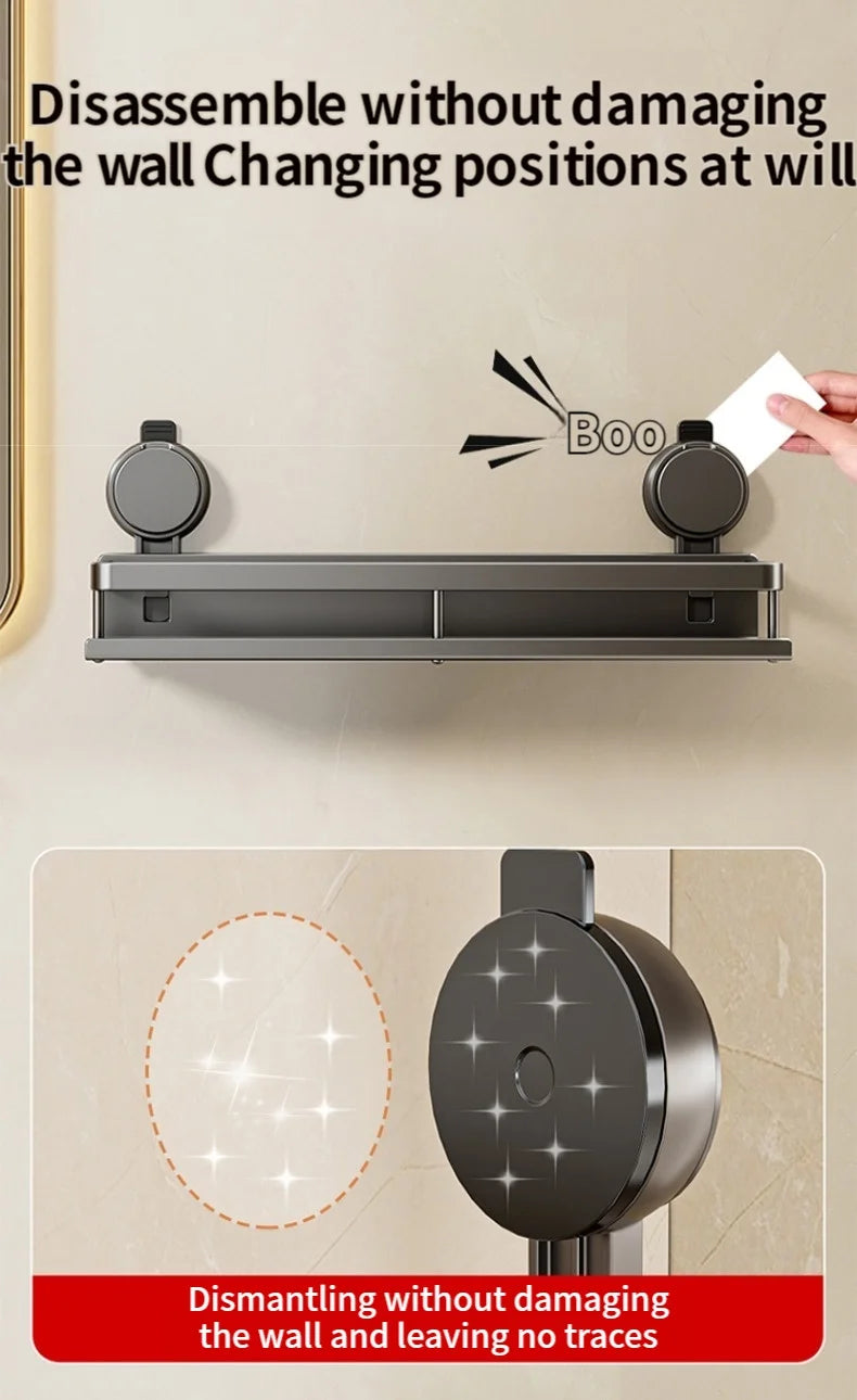 Étagère salle de bain sans perçage — Fixation ventouse, aluminium