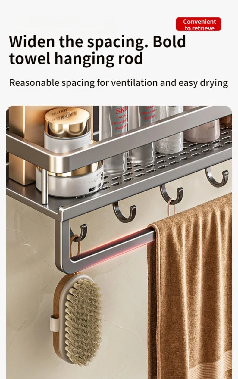 Étagère salle de bain sans perçage — Fixation ventouse, aluminium