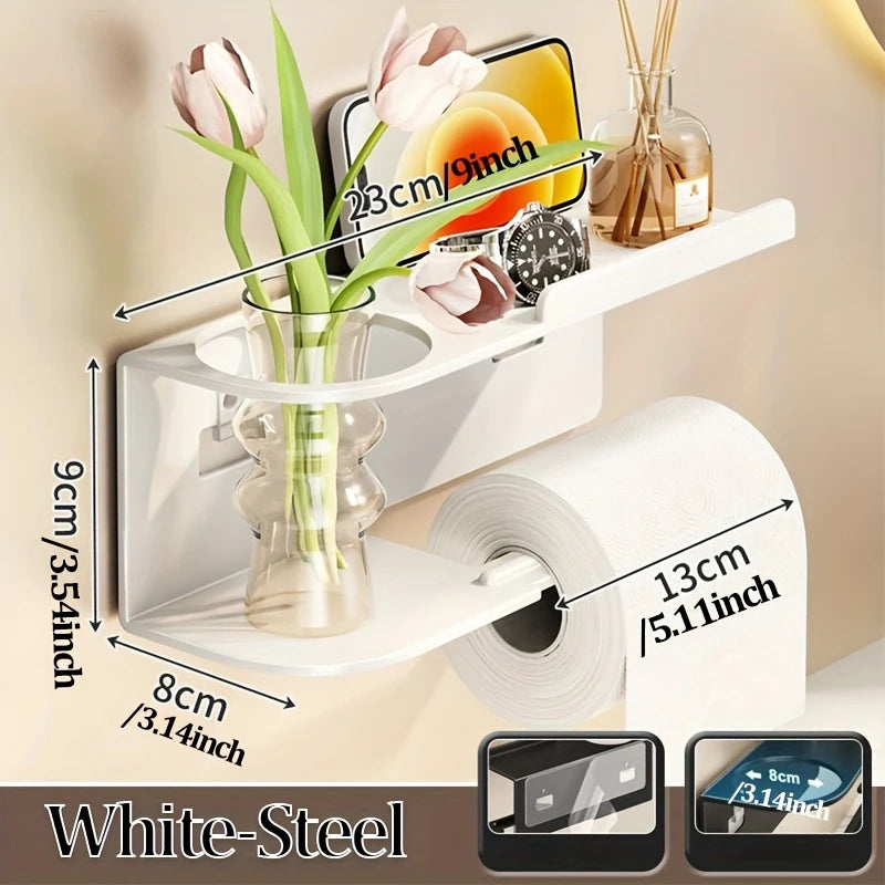 Porte-papier toilette auto-adhésif avec étagère téléphone — Inox