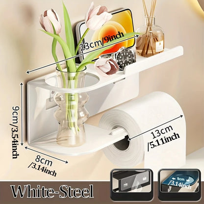 Porte-papier toilette auto-adhésif avec étagère téléphone — Inox