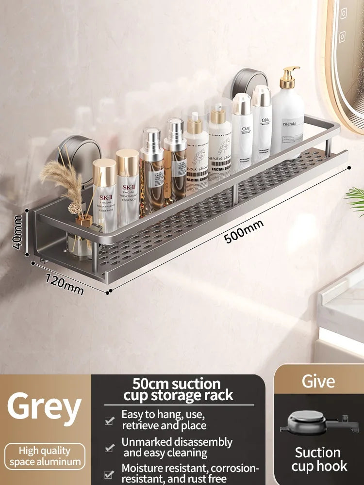Étagère salle de bain sans perçage — Fixation ventouse, aluminium