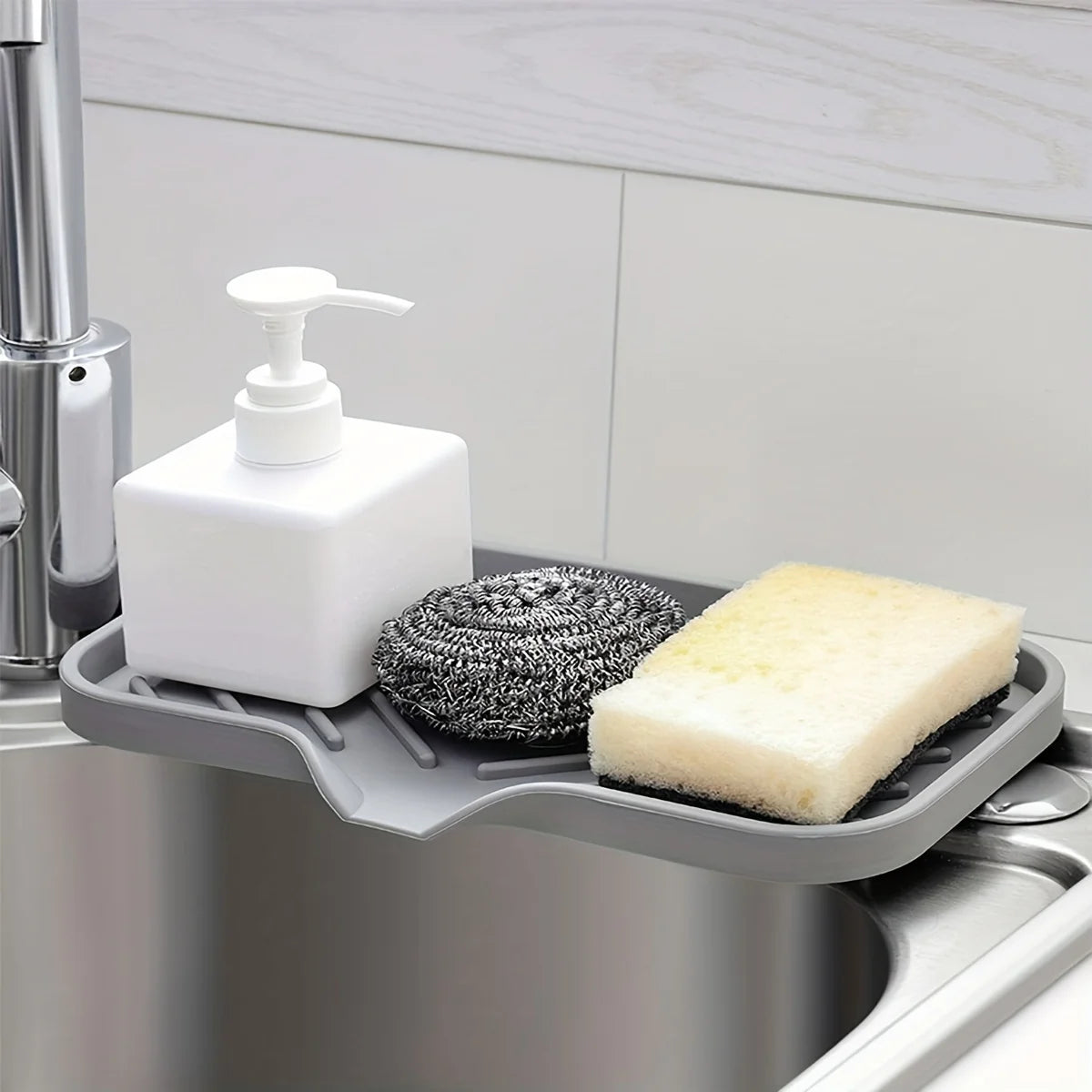 Organisateur d'évier en silicone pour savon, éponge et brosse de cuisine