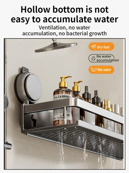 Étagère de salle de bain à ventouse sans perçage en aluminium