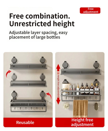 Étagère salle de bain sans perçage — Fixation ventouse, aluminium