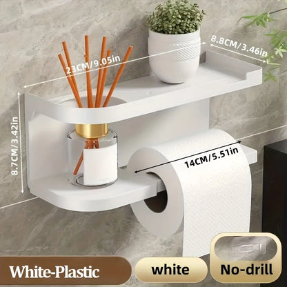 Porte-papier toilette auto-adhésif en inox avec étagère pour téléphone, sans perçage