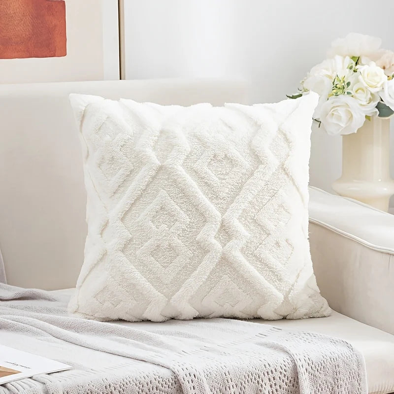 Housse de coussin en peluche douce style luxe avec motif diamant