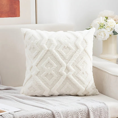 Housse de coussin en peluche douce style luxe avec motif diamant