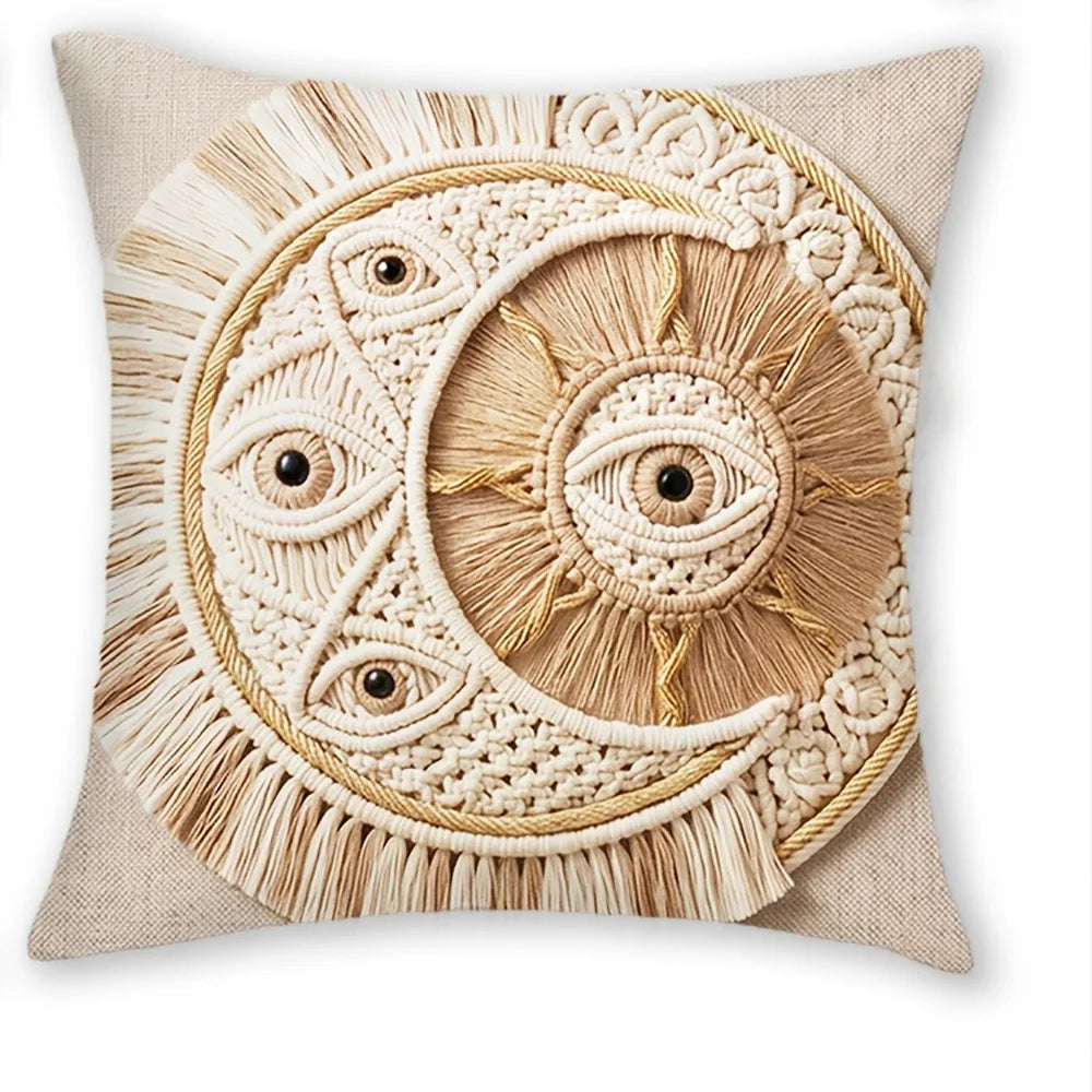 Housses de coussin style macramé bohème — Lot de 4, motif œil porte-bonheur