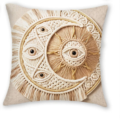 Housses de coussin style macramé bohème — Lot de 4, motif œil porte-bonheur
