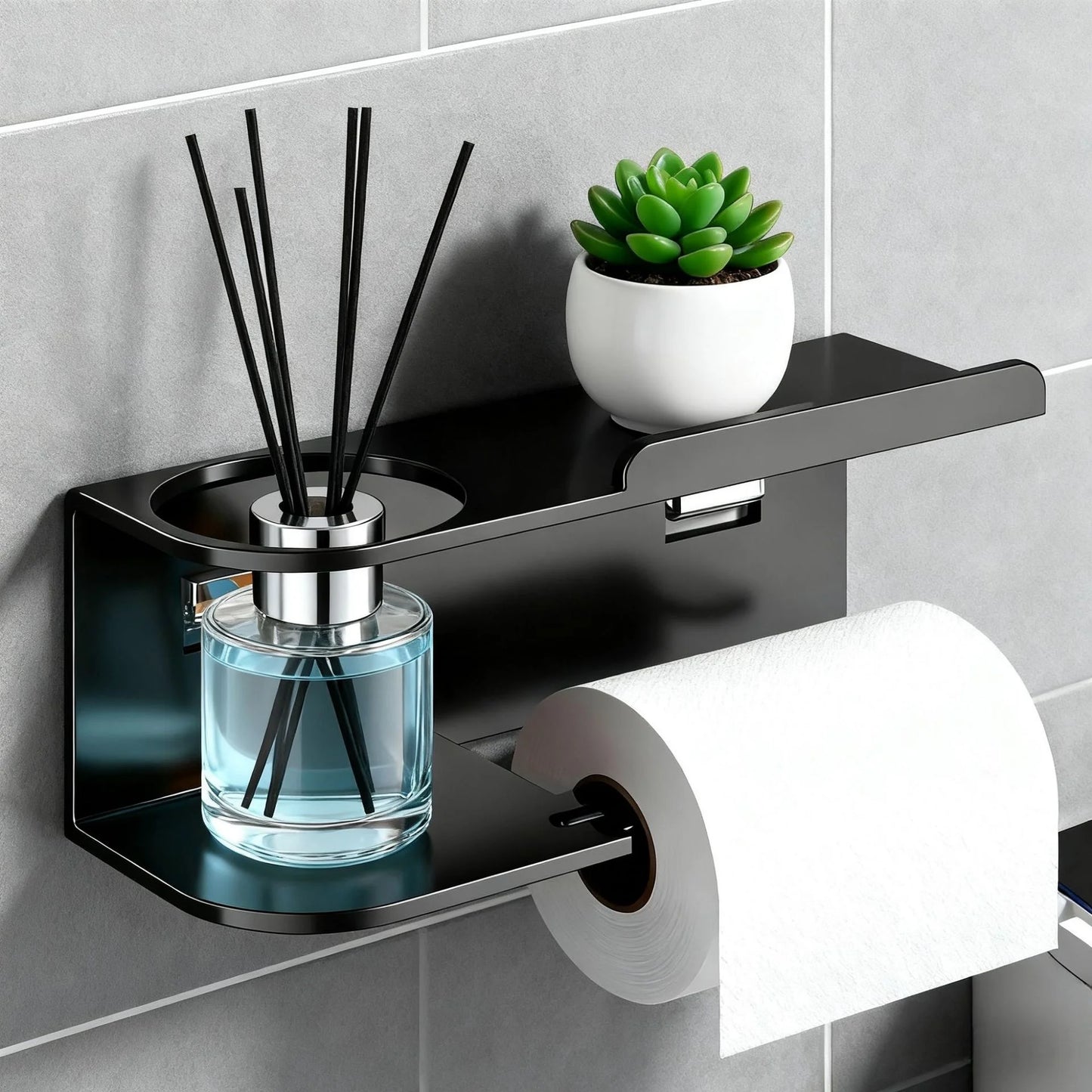 Porte-papier toilette auto-adhésif en inox avec étagère pour téléphone, sans perçage