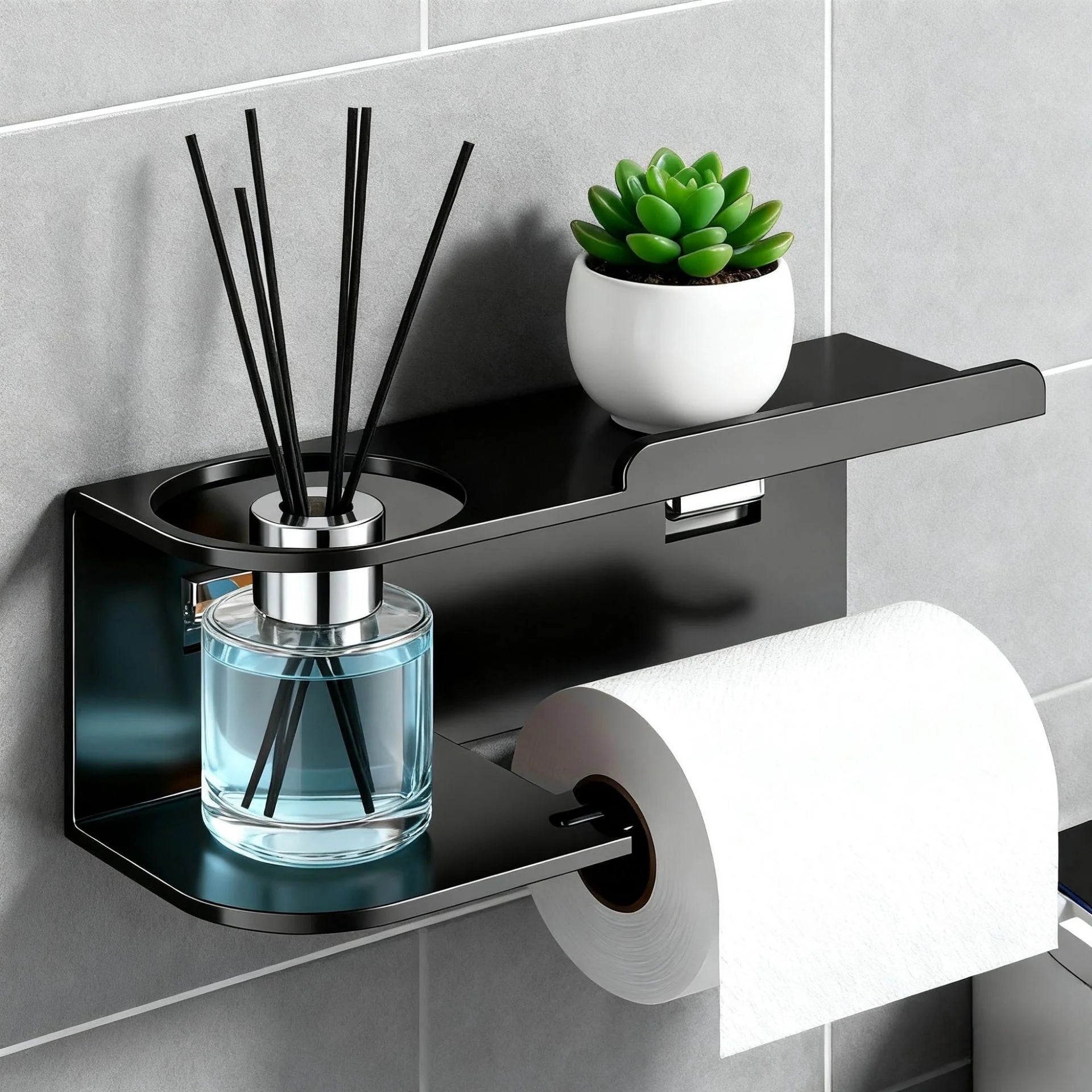 Porte-papier toilette auto-adhésif en inox avec étagère pour téléphone, sans perçage