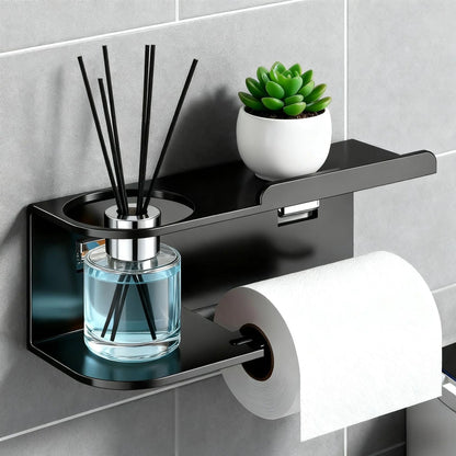 Porte-papier toilette auto-adhésif en inox avec étagère pour téléphone, sans perçage