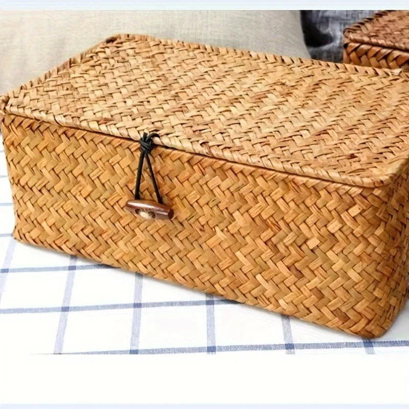 Panier de rangement tissé style bohème pour décoration et organisation maison