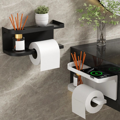 Porte-papier toilette auto-adhésif en inox avec étagère pour téléphone, sans perçage
