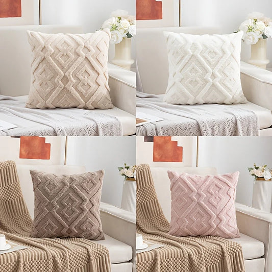 Housse de coussin en peluche douce style luxe avec motif diamant
