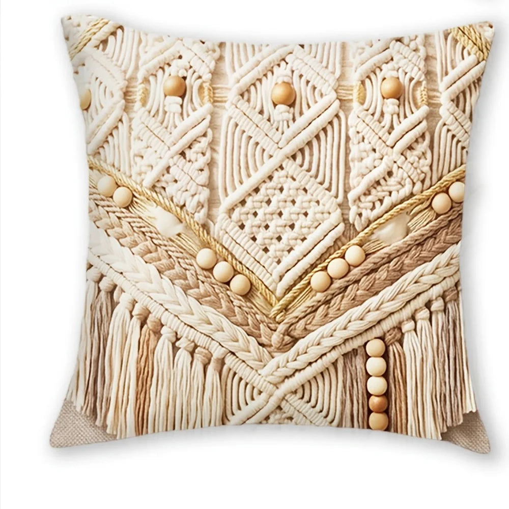 Housses de coussin style macramé bohème — Lot de 4, motif œil porte-bonheur