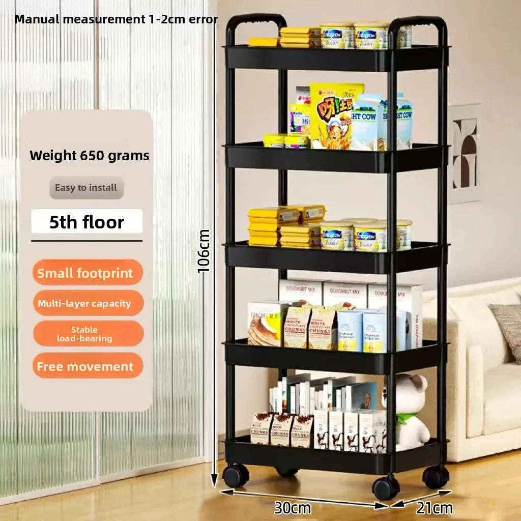 Étagère de cuisine mobile à 5 niveaux sur roulettes pour fruits, légumes et collations