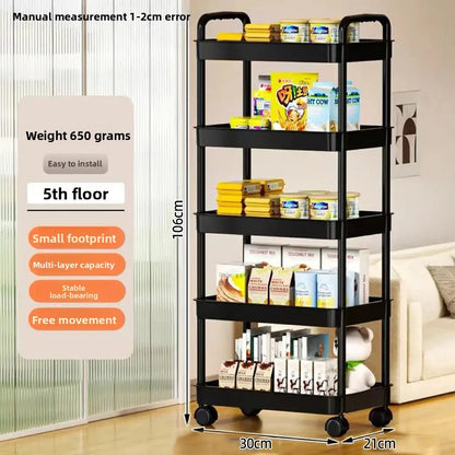 Étagère de cuisine mobile à 5 niveaux sur roulettes pour fruits, légumes et collations