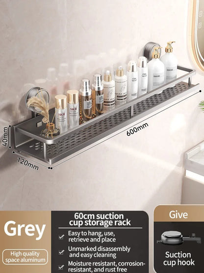 Étagère salle de bain sans perçage — Fixation ventouse, aluminium