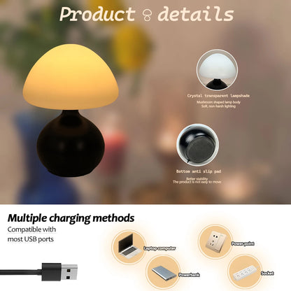 Lampe de table champignon à 3 couleurs avec gradation pour chambre et salon