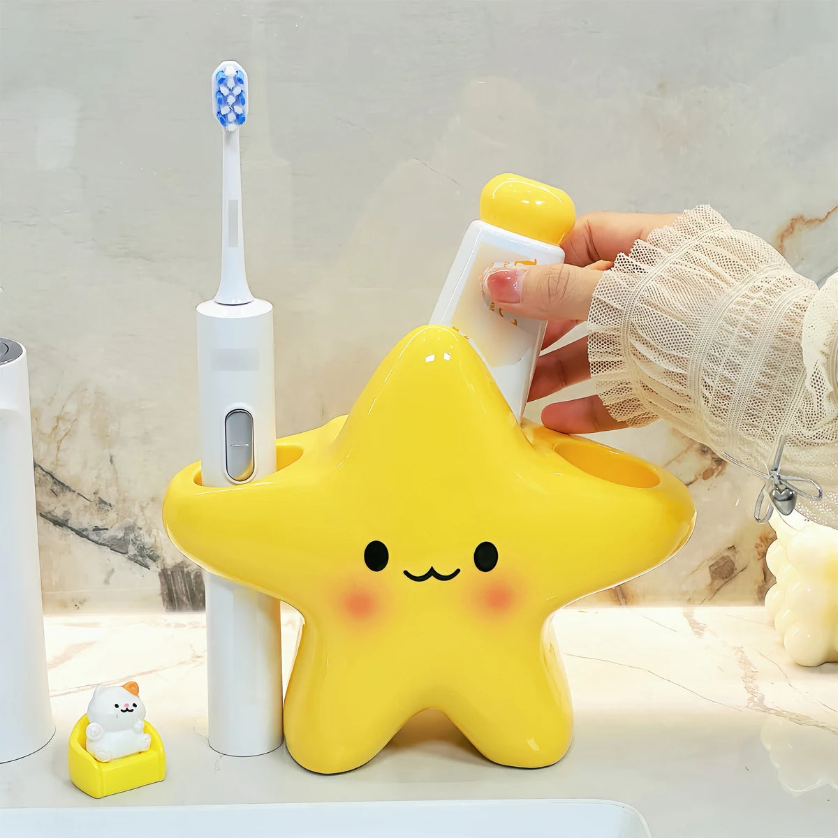 Organisateur de salle de bain en forme d'étoile pour brosse à dents et dentifrice