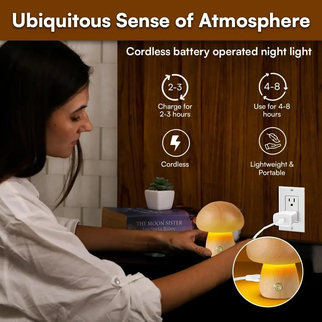 Lampe de chevet champignon tactile rechargeable, veilleuse portable sans fil