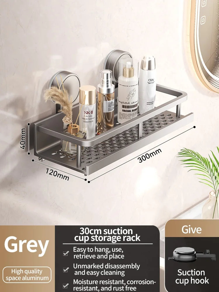 Étagère salle de bain sans perçage — Fixation ventouse, aluminium