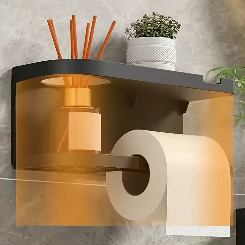 Porte-papier toilette auto-adhésif en inox avec étagère pour téléphone, sans perçage
