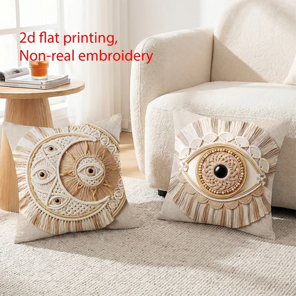 Housses de coussin style macramé bohème, lot de 4 avec motif œil porte-bonheur