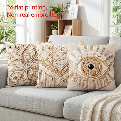 Housses de coussin style macramé bohème, lot de 4 avec motif œil porte-bonheur